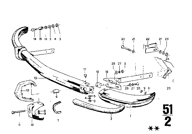 1974 BMW Bavaria Front Bumper With Mounting Parts Diagram 1