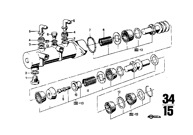 1971 BMW 2800CS Brake Master Cylinder Repair Kit Diagram for 34311114233
