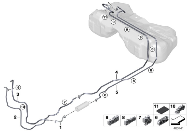 2018 BMW 540d xDrive Sedan(G30) Fuel Pipe And Mounting Parts Diagram