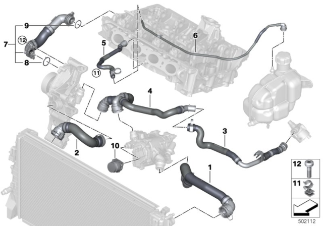 2020 BMW X2 Cooling System Coolant Hoses Diagram