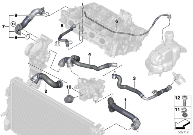 2019 BMW X2 Cooling System Coolant Hoses Diagram