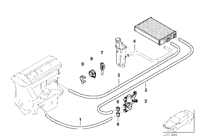 2005 BMW 325i Water Hoses / Water Valve Diagram