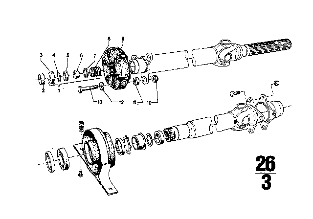 1971 BMW 3.0CS Drive Shaft Attaching Parts Center Bearing Diagram 2