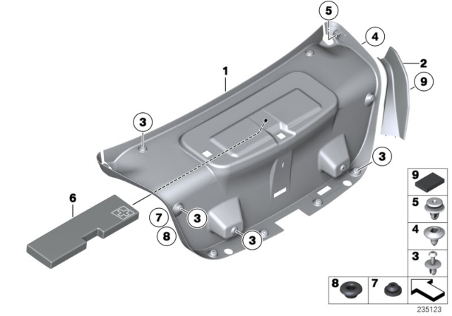2012 BMW 535i Trim Panel, Rear Trunk / Trunk Lid Diagram 2