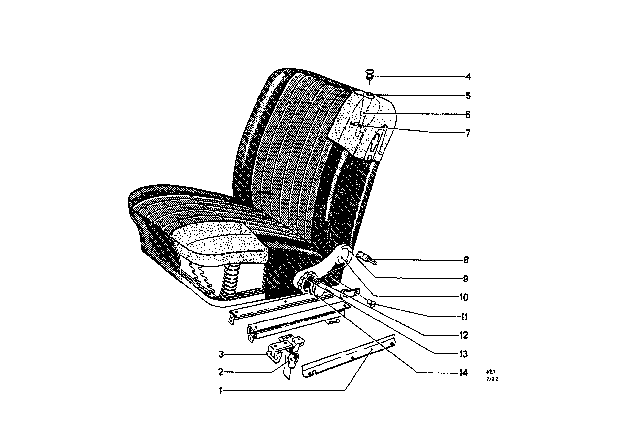 1969 BMW 2000 Single Parts Of Front Seat Controls Diagram 3