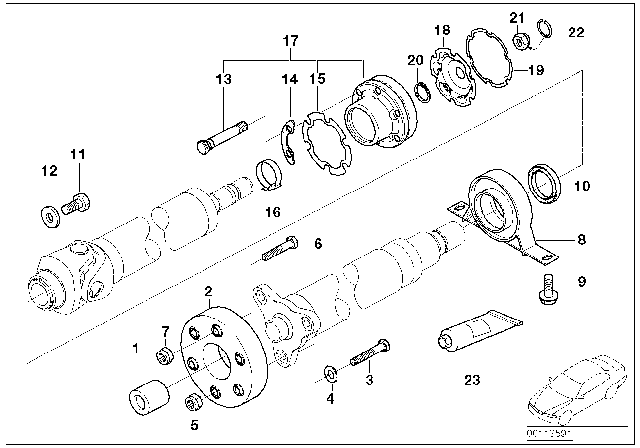 2004 BMW 745i Drive Shaft-Center Bearing-Constant Velocity Joint Diagram