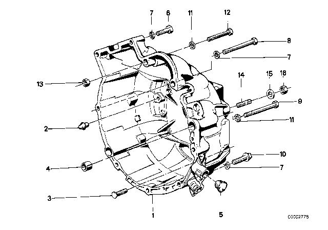 1989 BMW M3 Clutch Housing Diagram for 21112225293