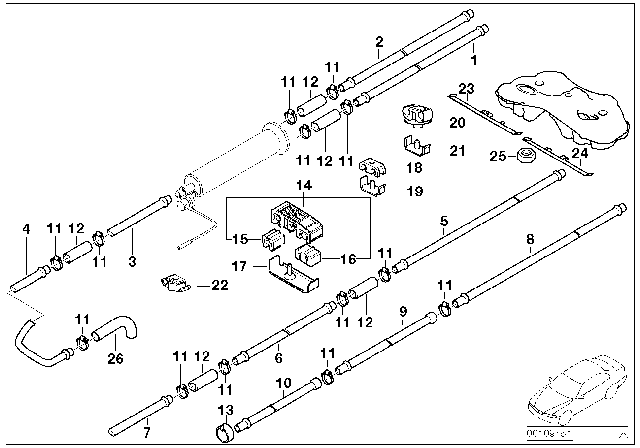 1998 BMW 740iL Front Fuel Feed Line Diagram for 16111183982