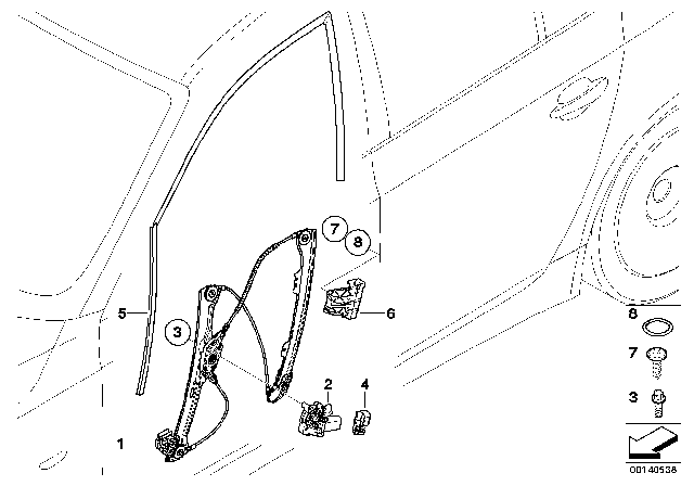 2008 BMW 550i Door Window Lifting Mechanism Diagram 1