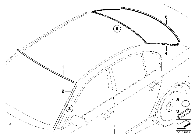 2004 BMW 525i Glazing, Mounting Parts Diagram