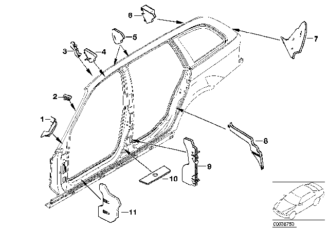 2000 BMW 323i Cavity Shielding, Side Frame Diagram