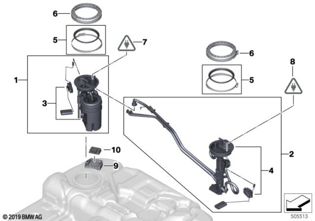 2007 BMW X5 Fuel Pump In Tank Pump And Filter Diagram for 16117295459