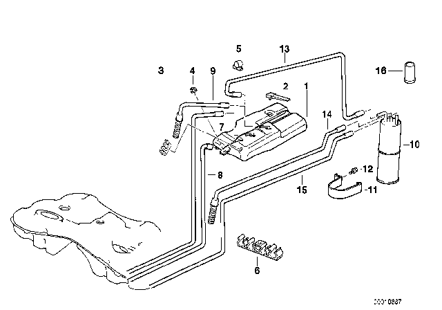 1995 BMW 740i Expansion Tank / Activated Carbon Container Diagram