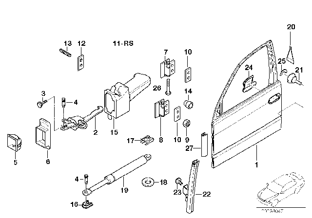 1999 BMW 540i Left Lower Front Door Hinge Diagram for 41518251255