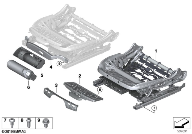 2020 BMW M340i xDrive Seat, Front, Seat Frame Diagram