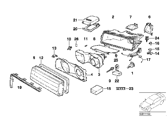 2001 BMW 750iL Single Parts, Headlight Diagram 1