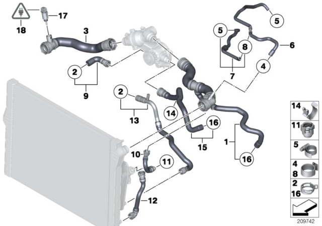 2014 BMW 760Li Cooling System - Water Hoses Diagram 1