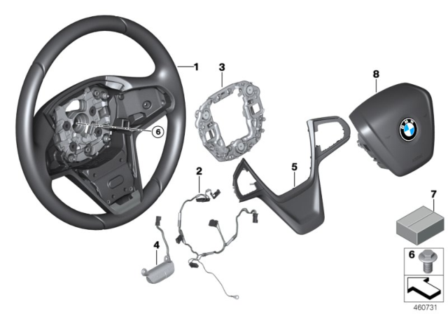 2018 BMW 740i xDrive Leather Steering Wheel Diagram for 32306871710