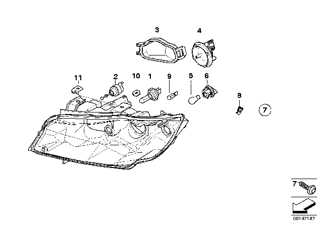 2006 BMW 325xi Individual Parts For Headlamp, Halogen Diagram