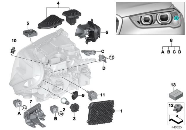 2018 BMW X1 Single Parts, Headlight Diagram