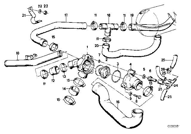 1988 BMW M5 Cooling System - Water Hoses Diagram 1