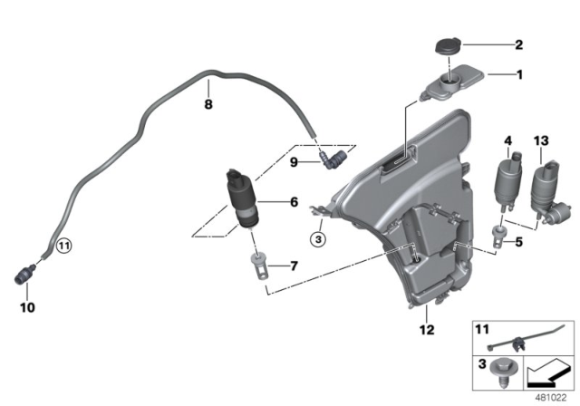 2017 BMW 530i Reservoir, Windscreen / Headlight Washer System Diagram