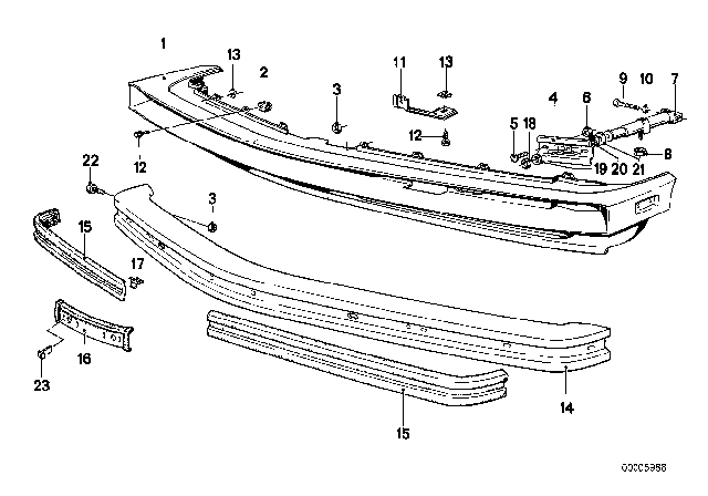 1986 BMW 735i Bumper, Front Diagram