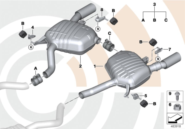 2012 BMW 335is Rear Silencer And Installation Kit Diagram