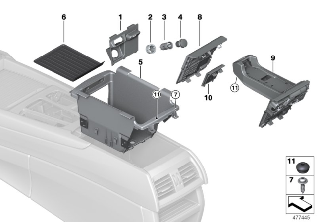 2014 BMW X5 Storage Compartment, Centre Console Diagram