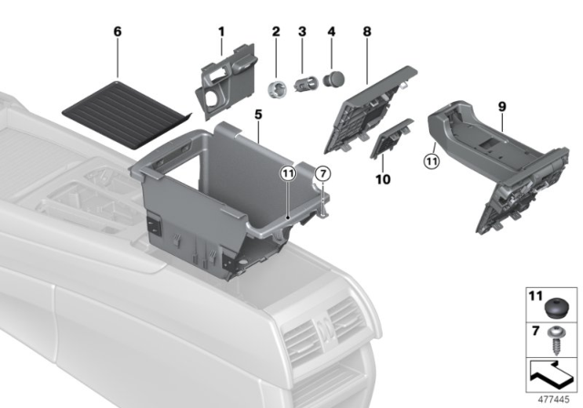 2018 BMW X5 Storage Compartment, Centre Console Diagram