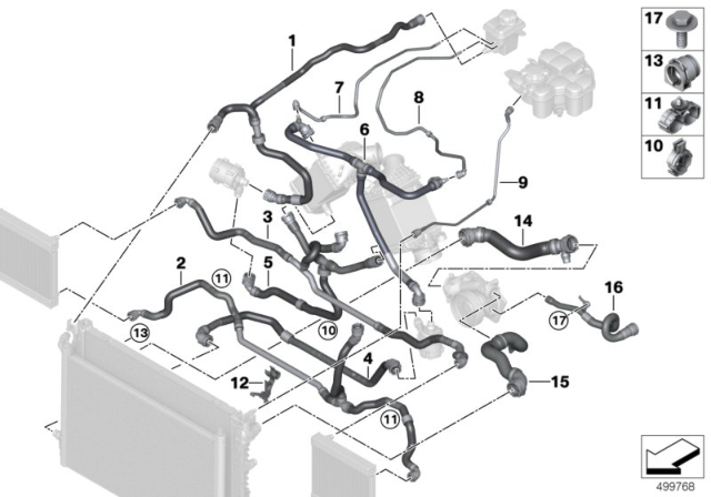 2018 BMW M5 Cooling System Coolant Hoses Diagram 2