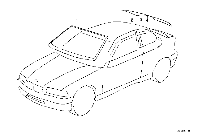 1996 BMW 318ti Rear Window Green W. Antenne Diagram for 51318200131