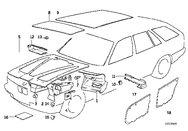 1993 BMW 525iT Sound Insulating Roof Rear Diagram for 51488120274