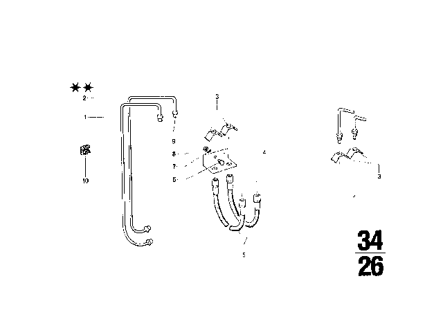 1974 BMW 2002tii Brake Pipe Front / Rear / Mounting Diagram