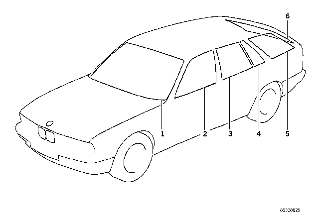 1995 BMW 525i Fixed Door Window, Green, Right Diagram for 51348120348