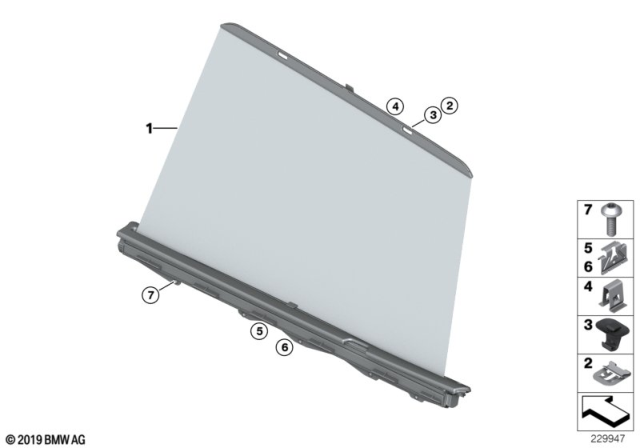 2012 BMW X3 Roller Sun Visor, Rear Door Diagram