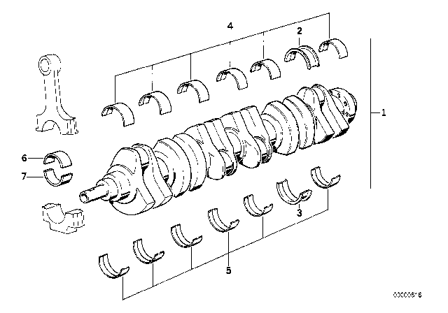 1988 BMW 325ix Crankshaft With Bearing Shells Diagram