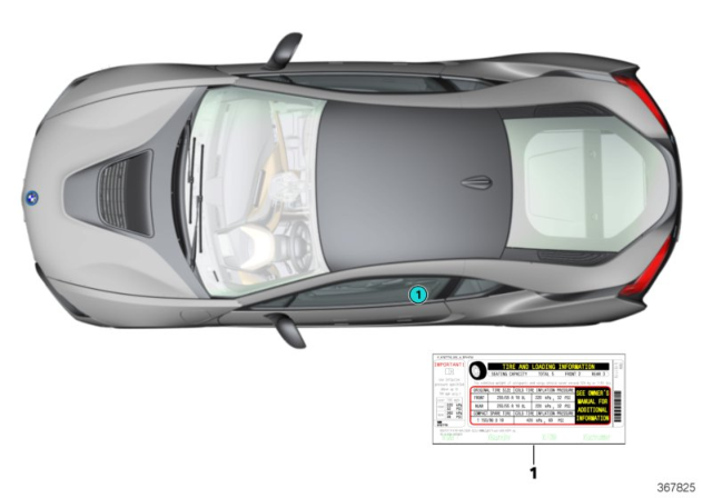 2015 BMW i8 Label "Tire Pressure" Diagram