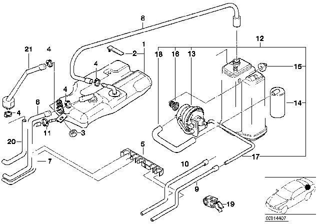 2002 BMW 540i Fuel Tank Breather Line Diagram for 16131184293