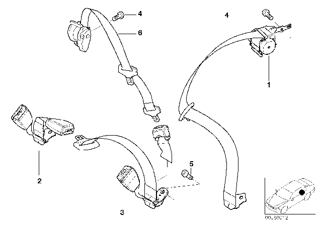 2004 BMW 325i Safety Belt Rear Diagram