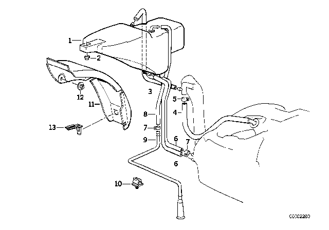 1994 BMW 540i Expansion Tank / Tubing Diagram