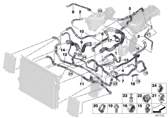 2017 BMW 440i Cooling System Coolant Hoses Diagram 1