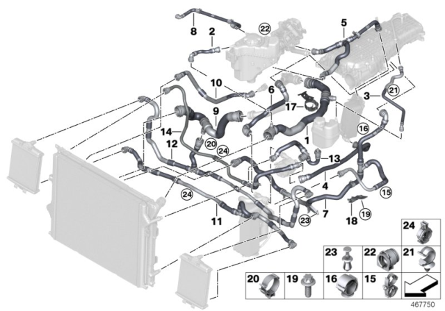 2017 BMW 440i xDrive Cooling System Coolant Hoses Diagram 1