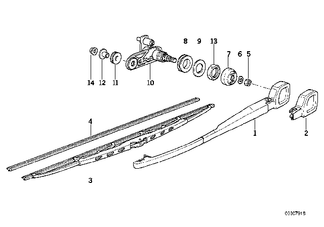 1994 BMW 530i Single Parts For Rear Window Wiper Diagram 2