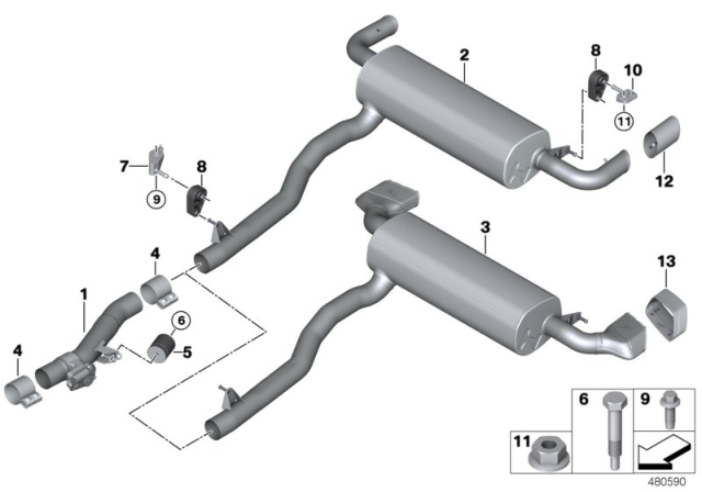 2018 BMW 540d xDrive Exhaust System Diagram