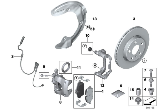 2020 BMW 228i xDrive Gran Coupe Front Wheel Brake, Brake Pad Sensor Diagram 1