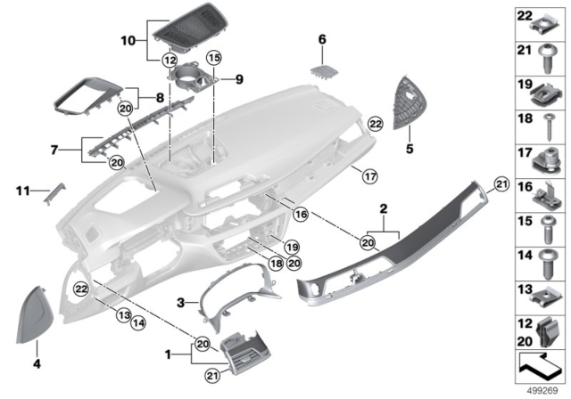 2018 BMW 740i xDrive Mounting Parts, Instrument Panel Diagram 2