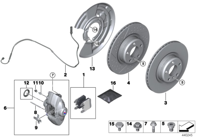 2020 BMW 440i Rear Wheel Brake, Brake Pad Sensor Diagram 1
