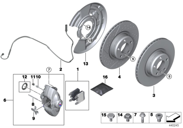 2018 BMW 430i Rear Wheel Brake, Brake Pad Sensor Diagram 1