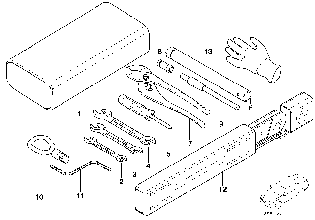 2000 BMW Z8 Tool Kit / Lifting Jack Diagram